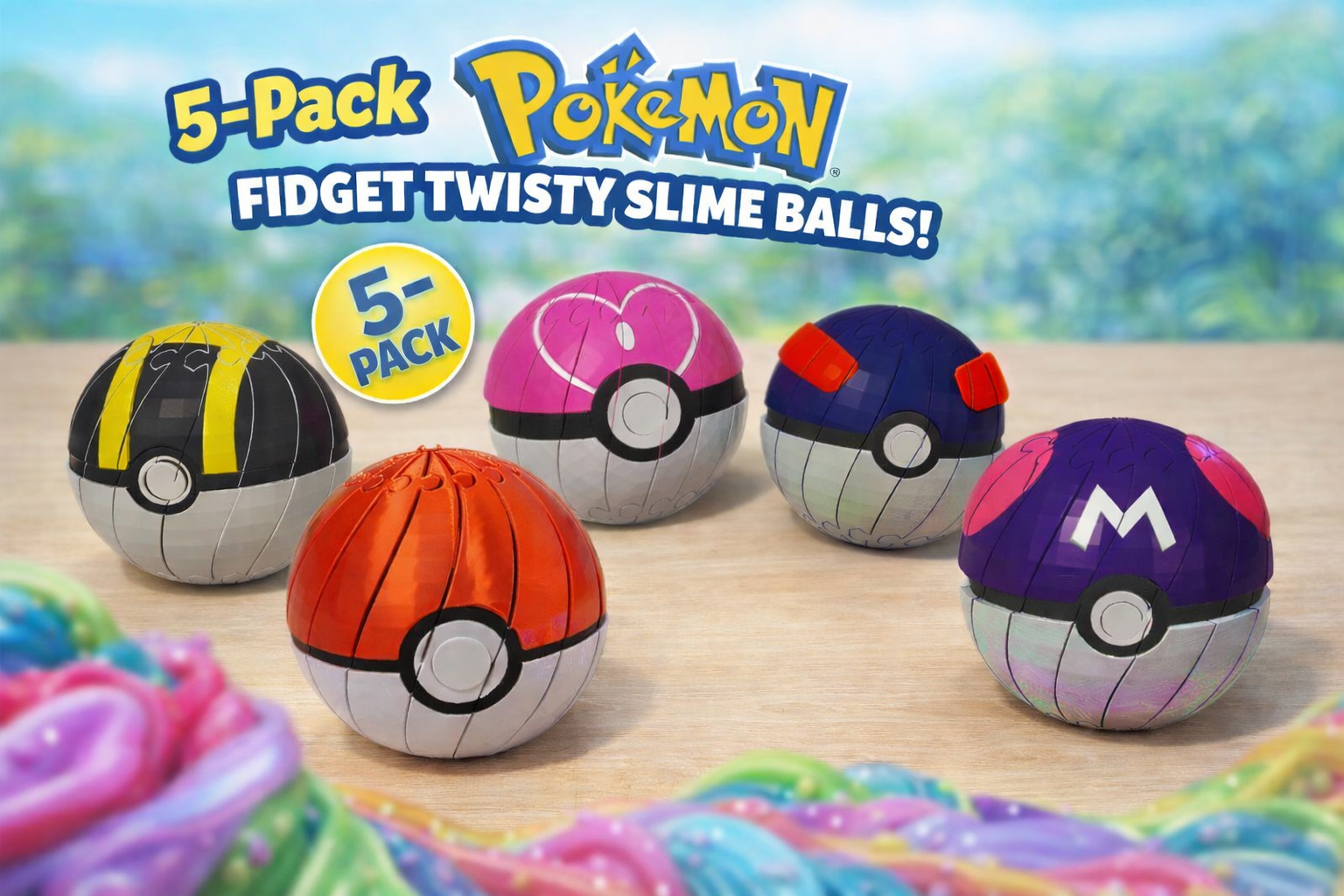 5-Pack Pokemon Pokéball Slime Fidget
