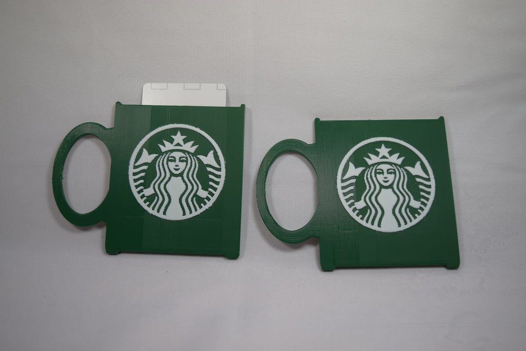 Two green Starbucks mug gift card holders by Bryans3dPrints