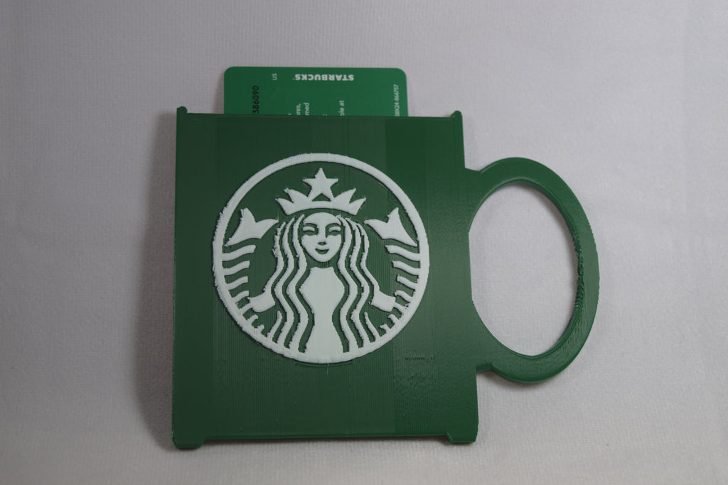 Starbucks mug gift card holder in green with white logo, 3D-printed