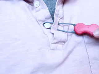 Assistive Button Hook Tool by Bryans3dPrints with pink handle for one-handed shirt buttoning