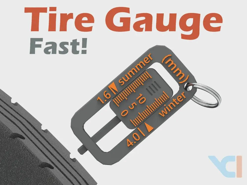 Tire Tread Depth Gauge Keychain | Quick MM Measurement Tool, Car Maintenance Keyring (Black and White)